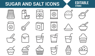 Editable icons representing sugar and salt containers, shakers, and measuring tools.