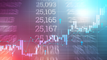 Stock market growth in a rising candlestick chart. Graphic of successful financial development on a futuristic background. Financial illustration concept increases