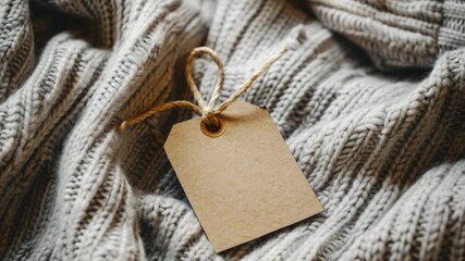 A colorful sweater with a small tag attached to it