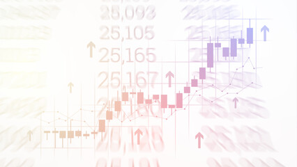 Stock market growth in a rising candlestick chart. Financial bar chart, yield curves, bond data, and upward-sloping graph on white background. Improved business information and finance growth data