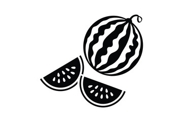 Black and white watermelon with slices vector illustration icon