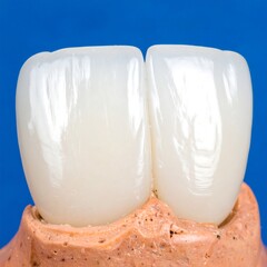 Close-up of two fabricated teeth