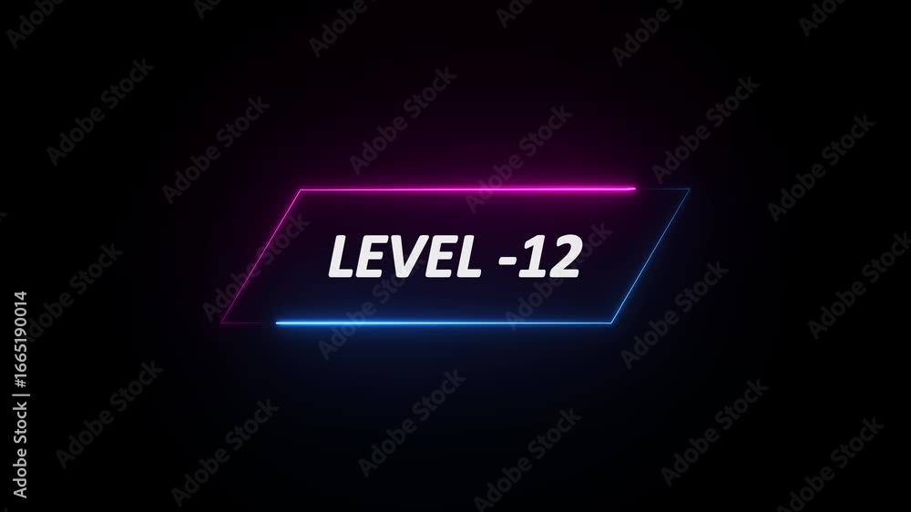 Fototapete glowing neon level-12 text animation on black background. game concept next level. level up text in 