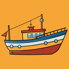 Obraz premium Fishing Boat and Sea Fishing Vector Design