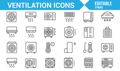 Modern HVAC and air circulation system icons in flat design.