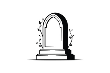 Elegant Tombstone Silhouette with Vines for Memorial or Halloween Designs © tarek