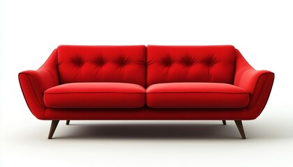 Stylish Red Sofa Set Against A White Background, Making A Bold Statement In Any Room. Bright And Eye-Catching Contrast Design.