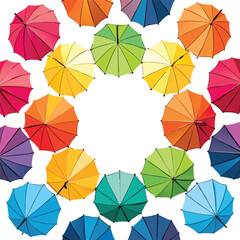 Colorful rainbow umbrellas in circular arrangement