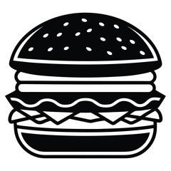 Stylized black and white icon of a classic hamburger