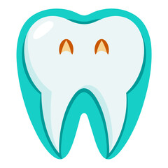 Smiling cartoon tooth with turquoise outline, perfect for dental health and oral hygiene campaigns, conveying happiness and healthy smiles, great for kids.