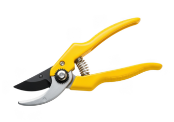 Yellow hand pruning shears tool isolated on transparent background