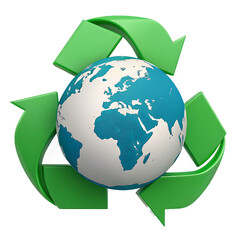 Recycle symbol encircling the earth, representing global sustainability and environmental conservation efforts, isolated on transparent background