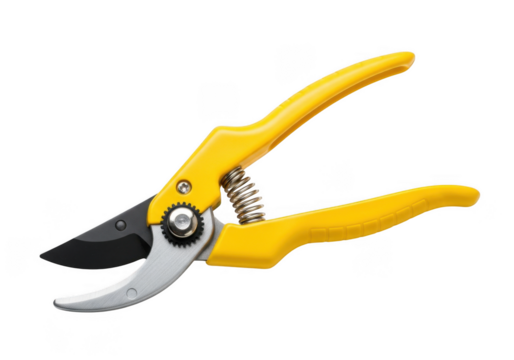 Yellow hand pruning shears tool isolated on transparent background