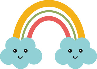 Cute Rainbow in kawaii simple cartoon style for holiday, nursery decoration, baby shower, clothing prints, invitation, cards. 