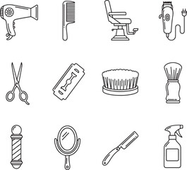 Barber Shop and Hair Salon Line Icons Set