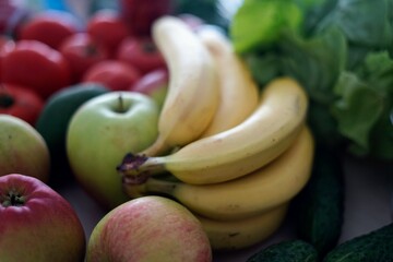 A Vibrant Display of Fresh Fruits and Vegetables on a Table