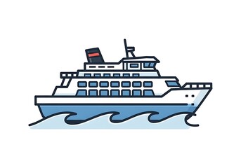 Obraz premium Simple Line Art Illustration of a Ferry Boat on Waves.