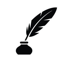 Elegant quill pen poised over inkwell, symbolizing classic writing and creative inspiration