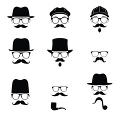 Vintage-style mustached man illustrations with glasses and hats  