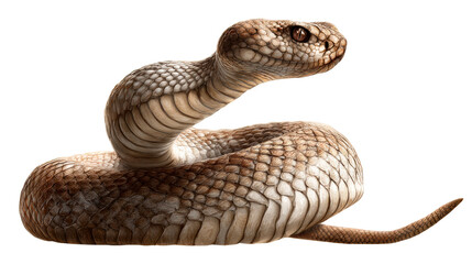 Fototapeta premium Detailed coiled rattlesnake profile on white background