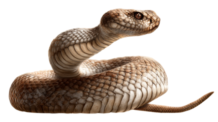 Detailed coiled rattlesnake profile on white background