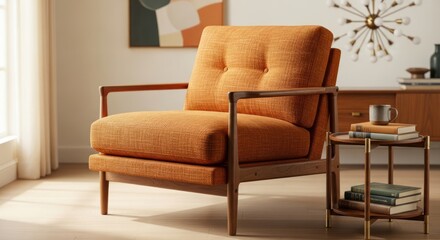 Orange Armchair in Modern Living Room Setting