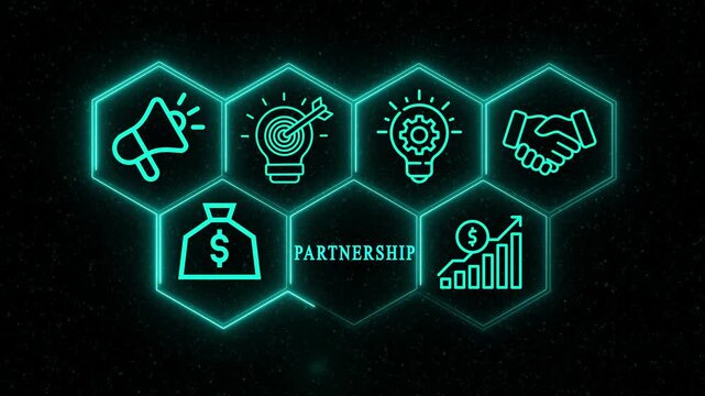 Neon Business Roll Icon Series. Globing Trial and Magenta Startup Strategy Partner for Entrepreneur, Lead and Marketing Success, Video Concept