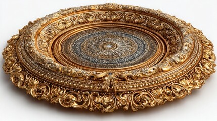 Fototapeta premium Shiny gold circular frame border isolated on white background