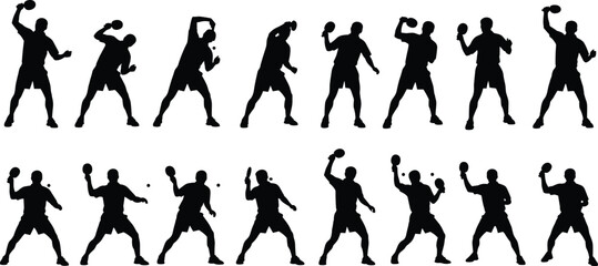 PrintBlack silhouette sequence showing throwing motion stages with ball, sports action illustration for training, coaching, animation, and athletic performance design