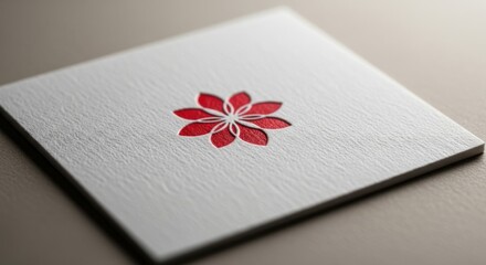 Elegant White Card with Red Flower Design and Subtle Texture
