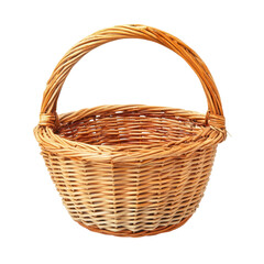 Fototapeta premium Straw Wicker Basket, natural straw wicker basket, round in shape, isolated on transparent background