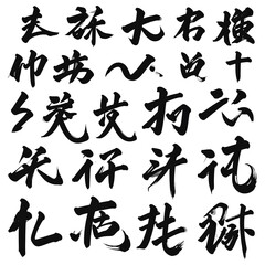 Collection of stylized Asian calligraphy characters