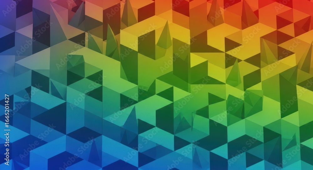 Aufkleber abstract geometric background with colorful gradient cubes and triangles