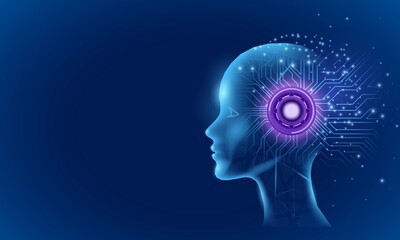 Artificial Intelligence Concept: Human Head with Circuitry