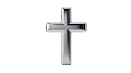 Obraz premium Polished Metal Christian Cross Against White Background