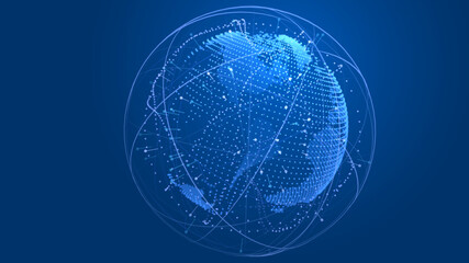 Globe network illustration. Technology digital 3d globe. Digital earth map background. Connection data concept.