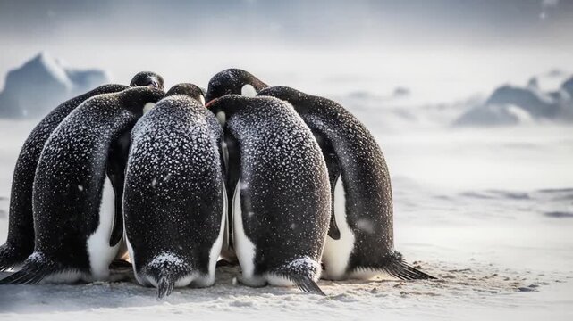Emperor Penguins Huddling Together for Warmth in Antarctica's Frigid Winter Climate Showcasing