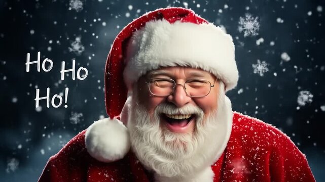 Festive and joyful Santa Claus laughing and spreading holiday cheer with a hearty 'Ho Ho Ho'