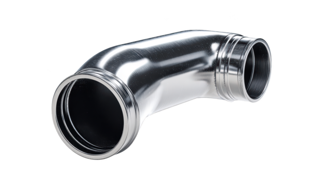 Shiny, curved metallic pipe with smooth, reflective surface and rounded ends