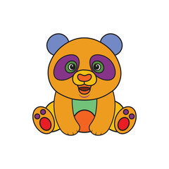 colorful cartoon panda bear sitting with playful expression, vibrant character illustration for children’s design