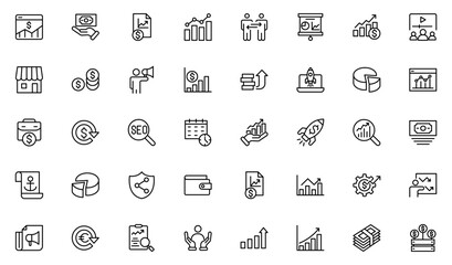 Sales marketing icon set. website, social media, seo, sales, and more, Filled vector symbol collection. glyph icons for web and UI.  Thin outline icons pack. Vector illustration.