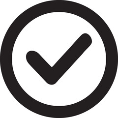 Simple black check mark inside a circle symbol for approval success and done tasks
