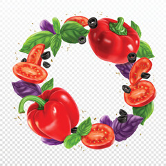 A mix of vegetables, herbs and spices isolated on transparent background