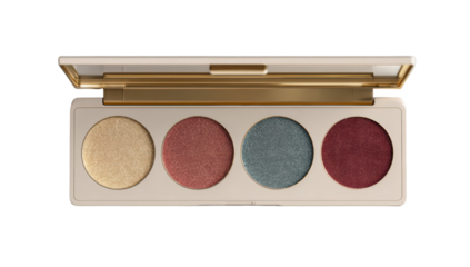 Open eyeshadow palette with four shimmering, vibrant colors