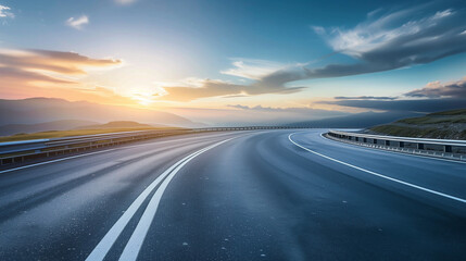 Naklejka premium Driving on the highway at sunset