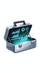 Fototapeta premium Metallic briefcase with digital charts representing financial growth analytics investment and corporate business strategy