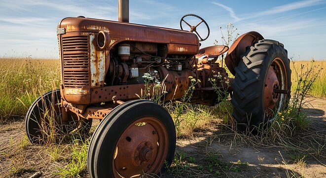 Old Rusty Tractor in a Field.