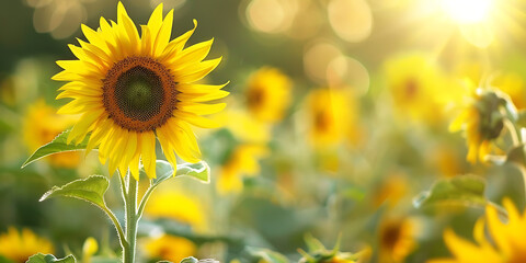 Fototapeta premium Sunflowers basking in warm sunlight 