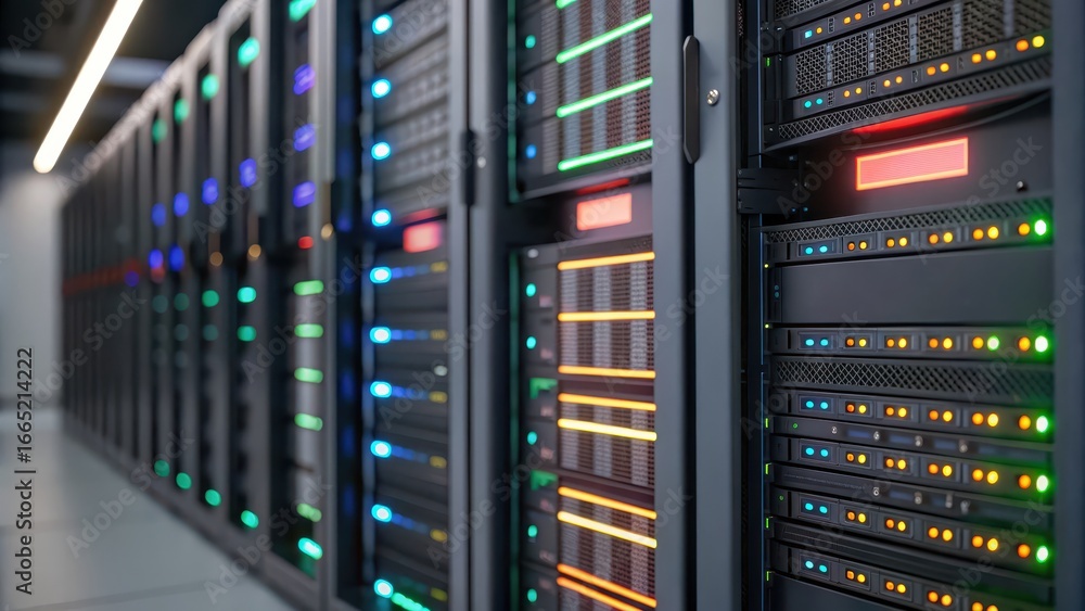 Aufkleber zero trust security high-tech server room with illuminated servers and data storage units.