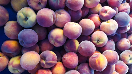 Fresh peaches on display at the Küçükyalı market in Istanbul Turkey